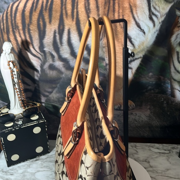 Coach VINTAGE Signature Tote Zip Top Canvas Fabric Rust Suede Top Handle Bag EUC - Picture 6 of 16